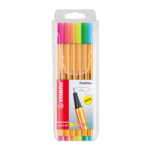 Estojo Caneta hidrográfica Fine Point 88 - cores neon - estojo com 6 unidades - Stabilo (55.5300)