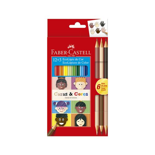 Estojo Ecolápis de Cor - Caras e Cores - 12+3 - Faber Castell (120112CC)