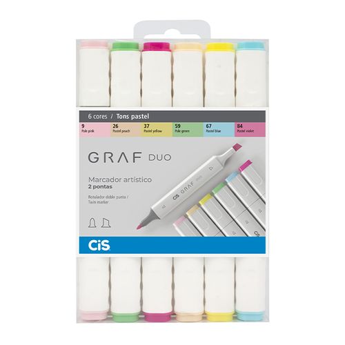 Estojo Marcador Artístico Graf Duo Brush - 6 Cores Tons Pastel - Cis (60.8800)