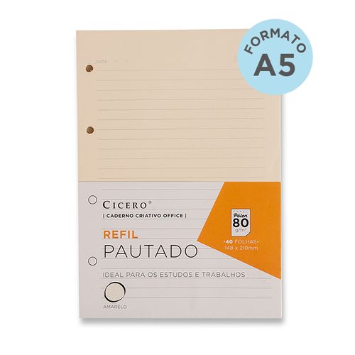 Refil Caderno Argolado Office 40FLS Pólen 80g Pautado A5