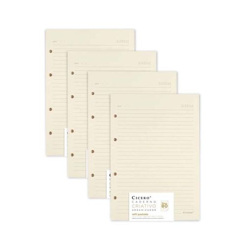 Kit de 4 Refis Pautado Caderno Argolado Polen 17x24
