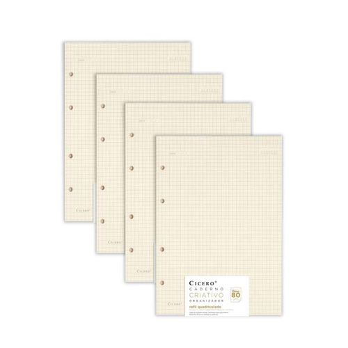 Kit de 4 Refis Quadriculado Caderno Argolado Polen 17x24
