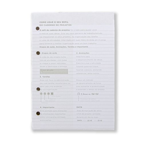 Refil Caderno Criativo Argolado 80FLS Offset 90g Projetos A5