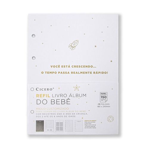 Refil Caderno Álbum do Bebê Argolado 11 FLS Offset 150g 18x24