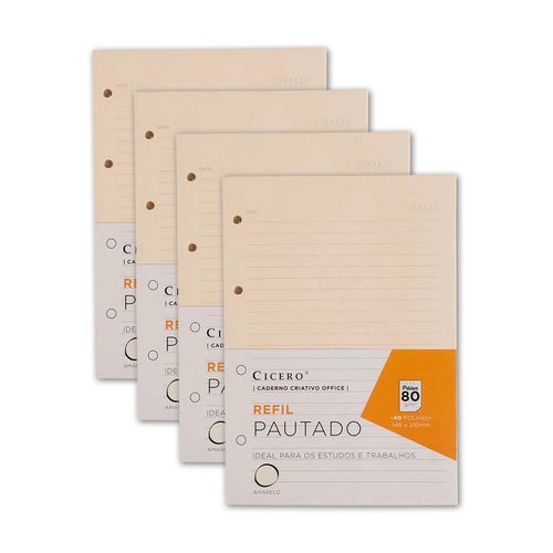 Kit de 4 Refis Pautado A5 Caderno Argolado Office Pólen 80g