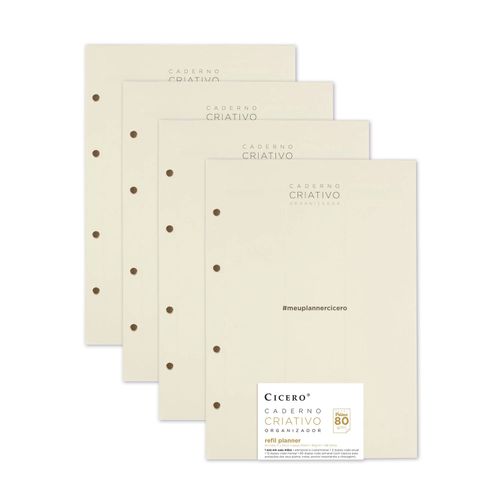 Kit de 4 Refis Planner Caderno Argolado 88FLS Polen 80g 17x24