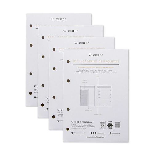 Kit de 4 refis Caderno Criativo Argolado 80FLS Offset 90g Projetos A5