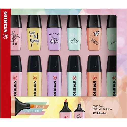 Caneta Marca Texto Stabilo Boss Pastel + Mini Pastel Love 012 Un (55.3401)