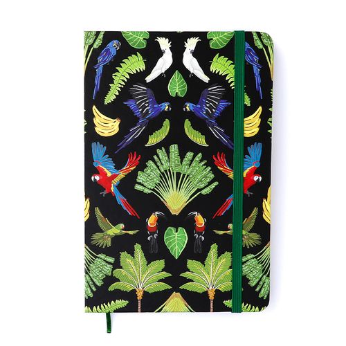 Caderneta Pássaros Pontado 14X21 Floresta Tropical Preto