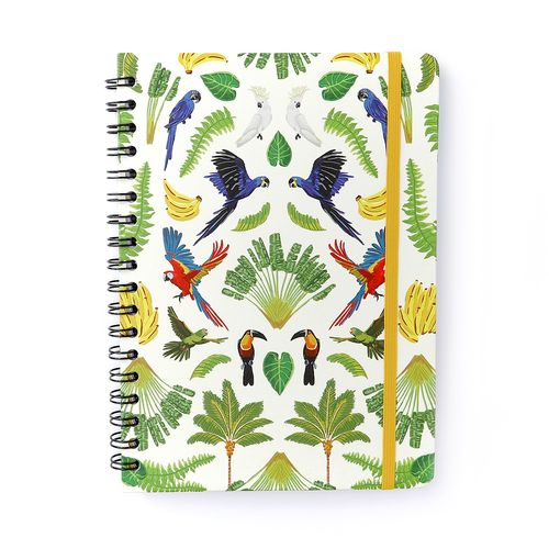 Caderno Espiral Pássaros Pautado 17X24 Floresta Tropical Branco