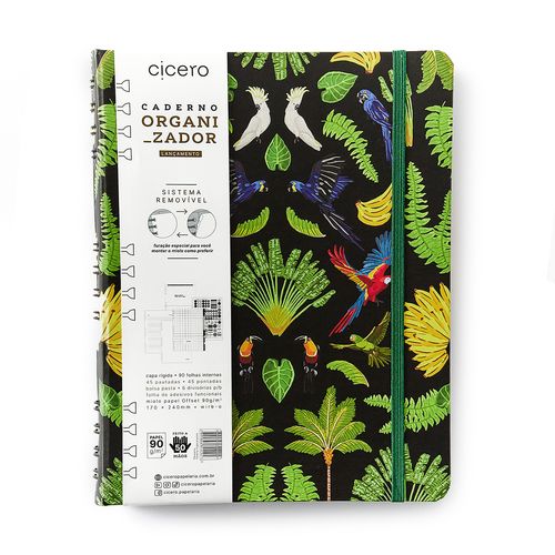 Caderno Organizador Duo Pássaros Pautado & Pontado 17X24 Floresta Tropical Preto