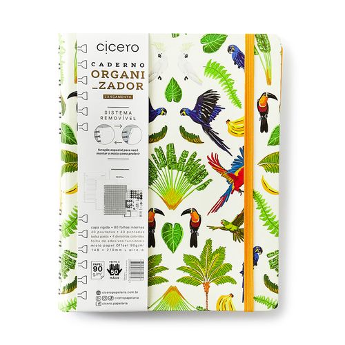 Caderno Organizador Duo Pássaros Pautado & Pontado A5 Floresta Tropical Branco