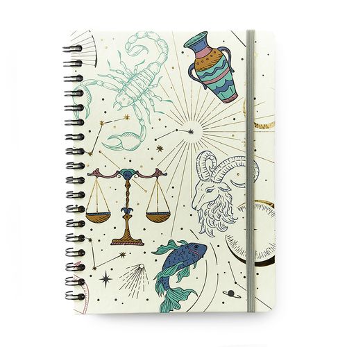 Caderno Espiral Astral Pautado 17X24 Cartas Do Zodíaco Branco