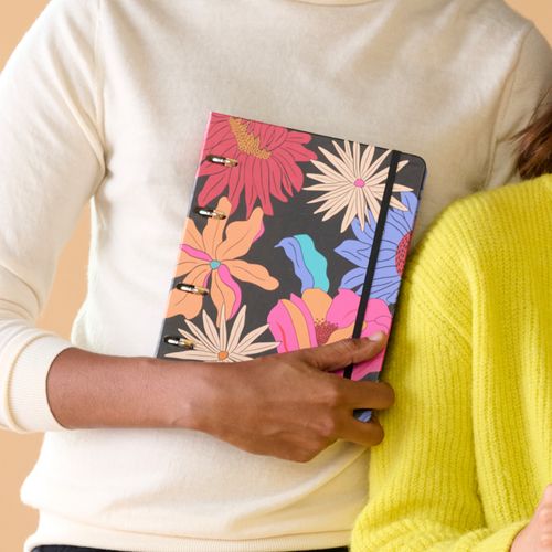 Caderno Criativo Argolado Office Duo Pólen Pautado & Pontado A5 Tropicália Preto