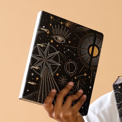 Caderno Criativo Argolado Astral Pautado 17X24 Espaço Tempo Preto