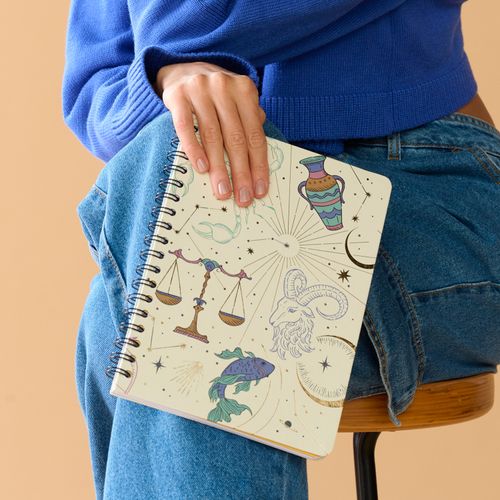 Caderno Espiral Astral Pautado 17X24 Cartas Do Zodíaco Branco