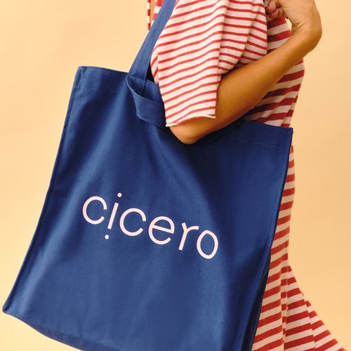 Totebag Cicero bolsa lona azul royal, silk rosa