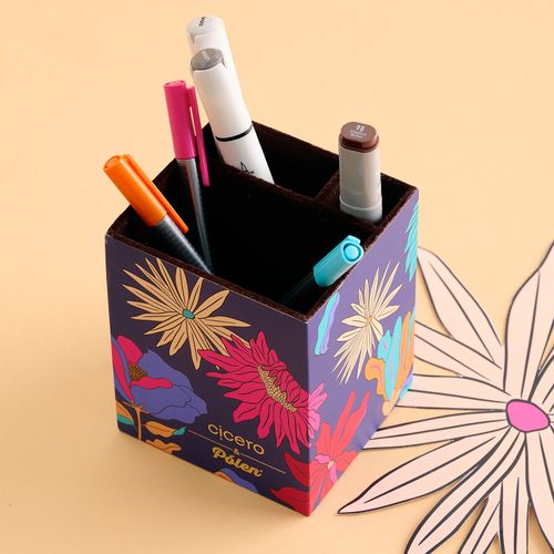 Porta Lápis C/ Divisórias 9X9X11 Pólen Tropicália