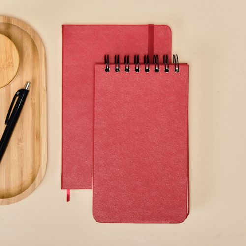 Kit Caderneta Clássica Sem Pauta 14X21 Vermelho Quente + Bloco Wire-O Clássica Pautado 12X20 Vermelho Quente