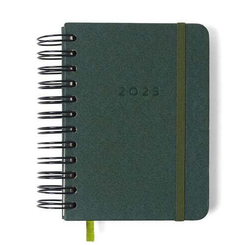 Agenda Planner Wire-o 2025 Clássica Diária 11,5x16 Verde Oliva