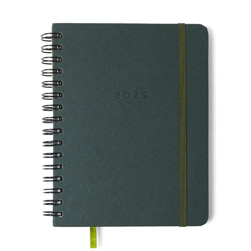 Agenda Planner Wire-o 2025 Clássica Semanal Notas c/ Divisórias A5 Verde Oliva
