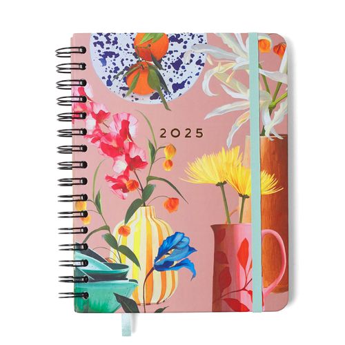Agenda Planner Wire-o 2025 Ateliê Semanal Notas c/ Divisórias A5 Rosa
