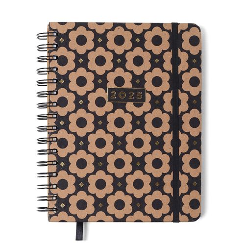 Agenda Planner Wire-o 2025 Kraft Semanal Notas c/ Divisórias A5 Flores Mini
