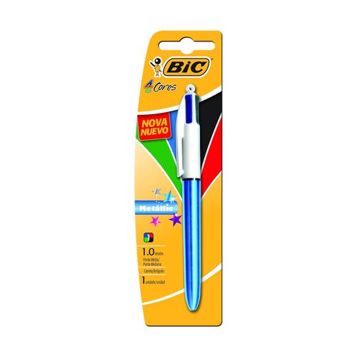 Caneta Esferográfica Bic 4 Cores Metallic Corpo Azul