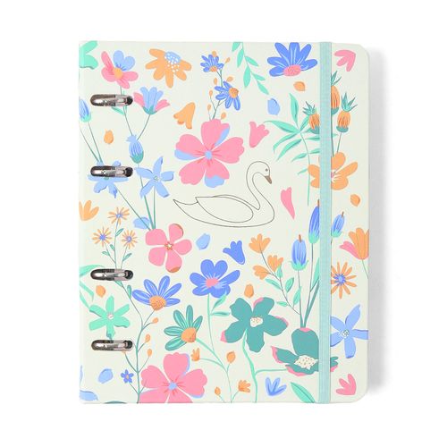Caderno Criativo Argolado Office Duo Lagoa Pautado & Pontado A5 Cisne Floral Off White