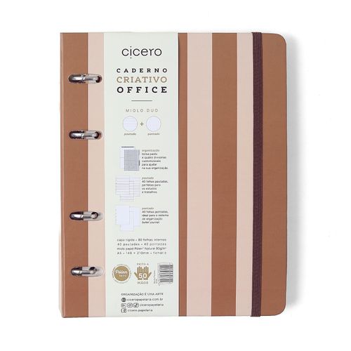 Caderno Criativo Argolado Office Duo Mocha Pistache Pautado & Pontado A5 Lungo
