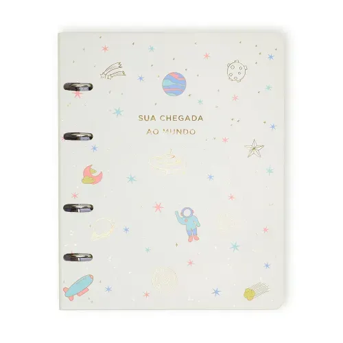 Kit Livro Álbum Argolado Do Bebê 18x24 Off White + Cartões Mesversário Do Bebê 10x15 Off White