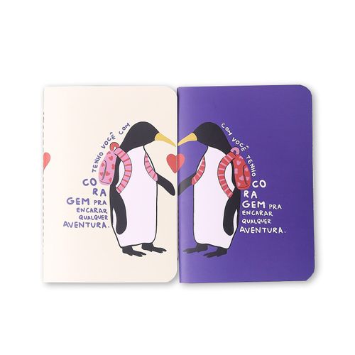 Kit 2 Unidades Caderneta Revista Sem Pauta 9x13 Pinguins Aventureiros