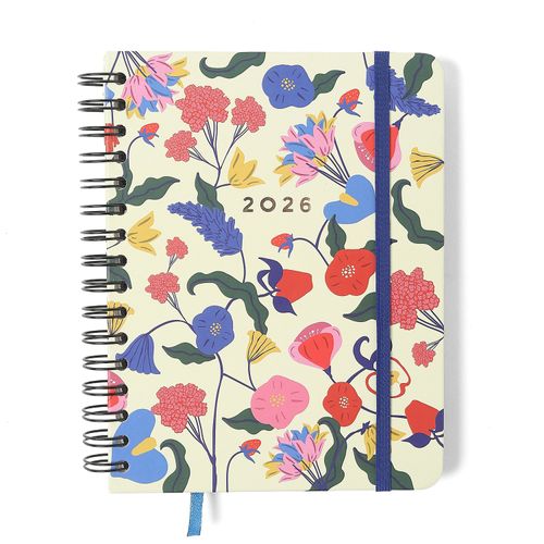 Agenda Planner Wire-o 2026 Doce Florada Semanal Notas c/ Divisórias A5 Off White