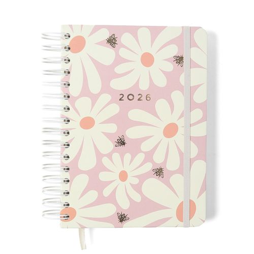 Agenda Planner Wire-o 2026 Melissa Diária A5 Pink Bloomy