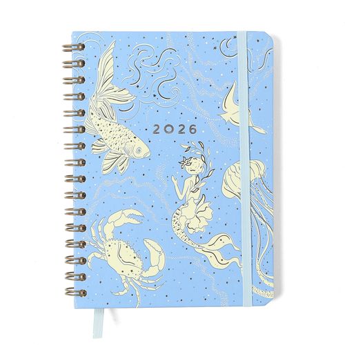 Agenda Planner Wire-o 2026 Origens Semanal Anotações A5 Áqua Azul