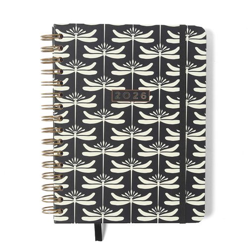 Agenda Planner Wire-o 2026 Libélulas Semanal Notas c/ Divisórias A5 Preto