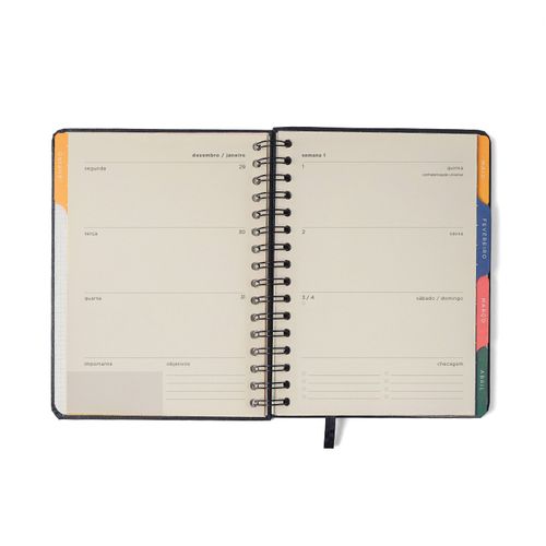Agenda Planner Wire-o 2026 Libélulas Semanal Notas c/ Divisórias A5 Preto